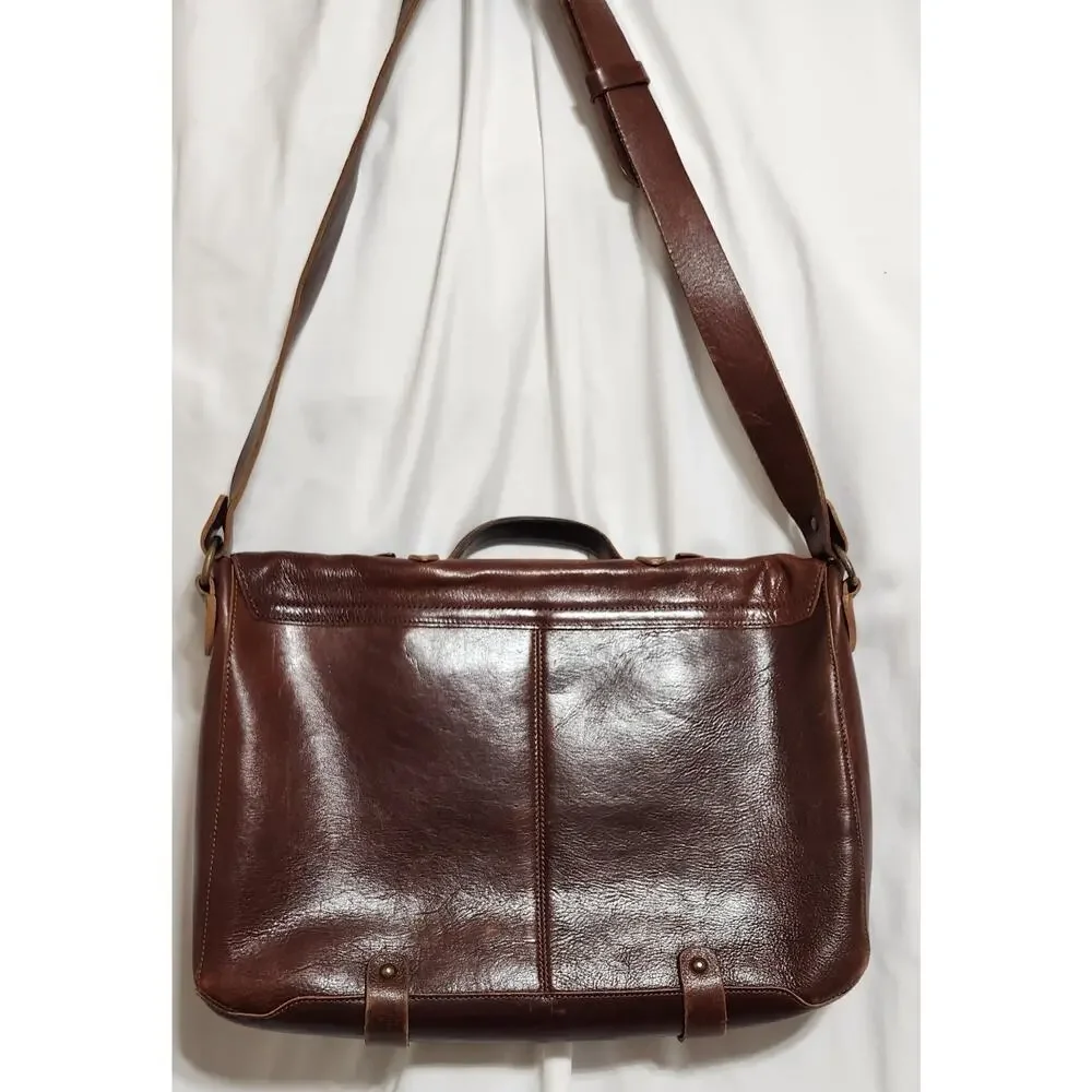 Johnston Murphy Vintage Brown Leather Laptop Briefcase Messenger Bag - Picture 2 of 13